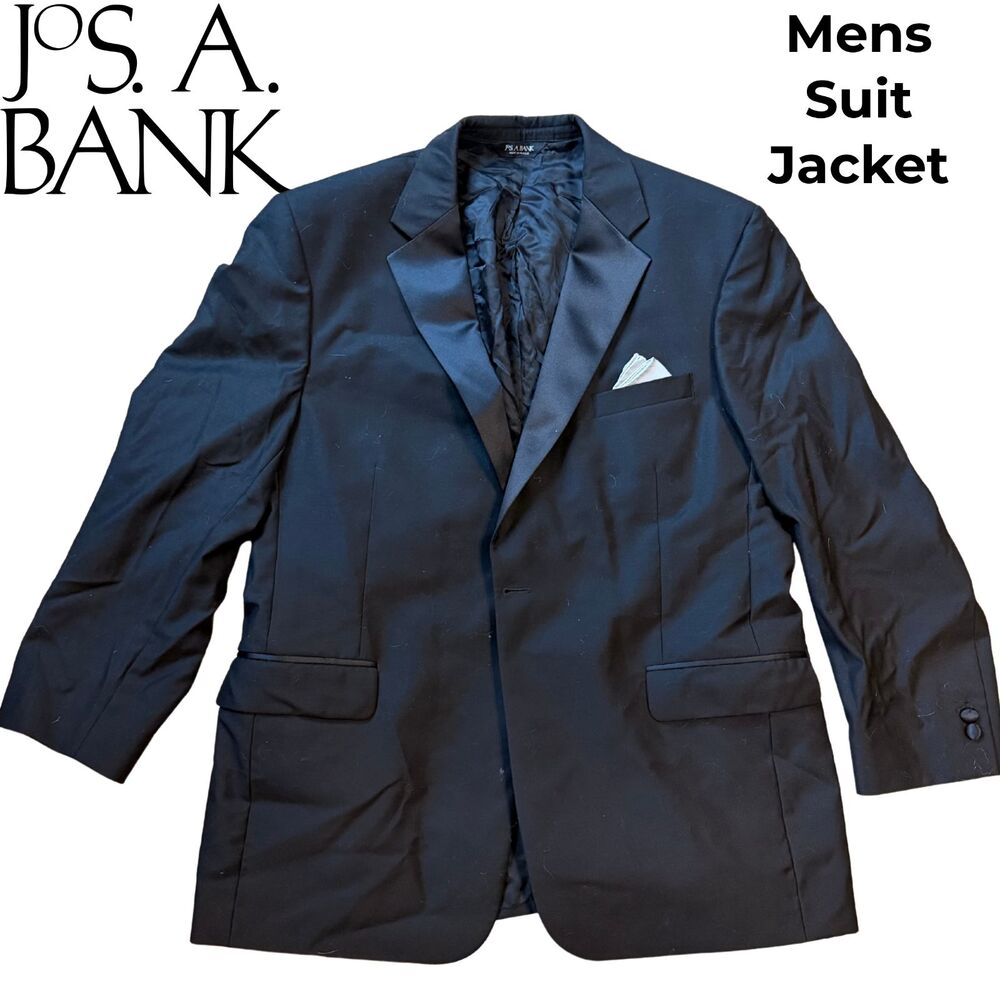 Jos A Bank Black Tuxedo Dinner Jacket Satin Lapel Mens Formal Blazer